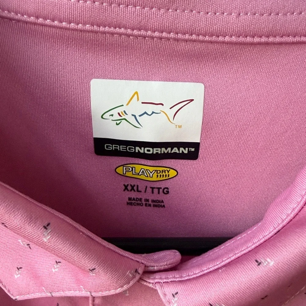 (107)Greg Norman Collection Men’s Pink Polo with Subtle Dot Texture
